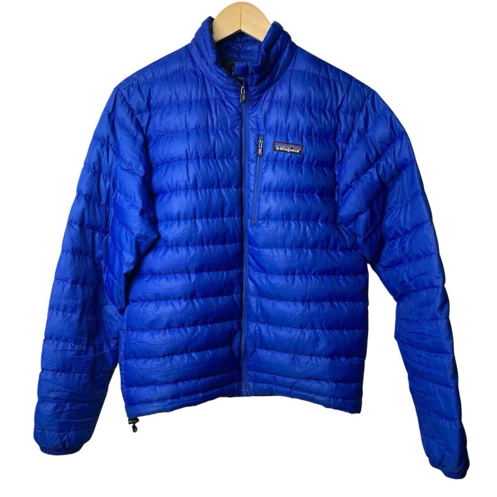 Patagonia Down Sweater Women’s XS Blue Puffer Jacket Relaxed Fit Stains/Patch